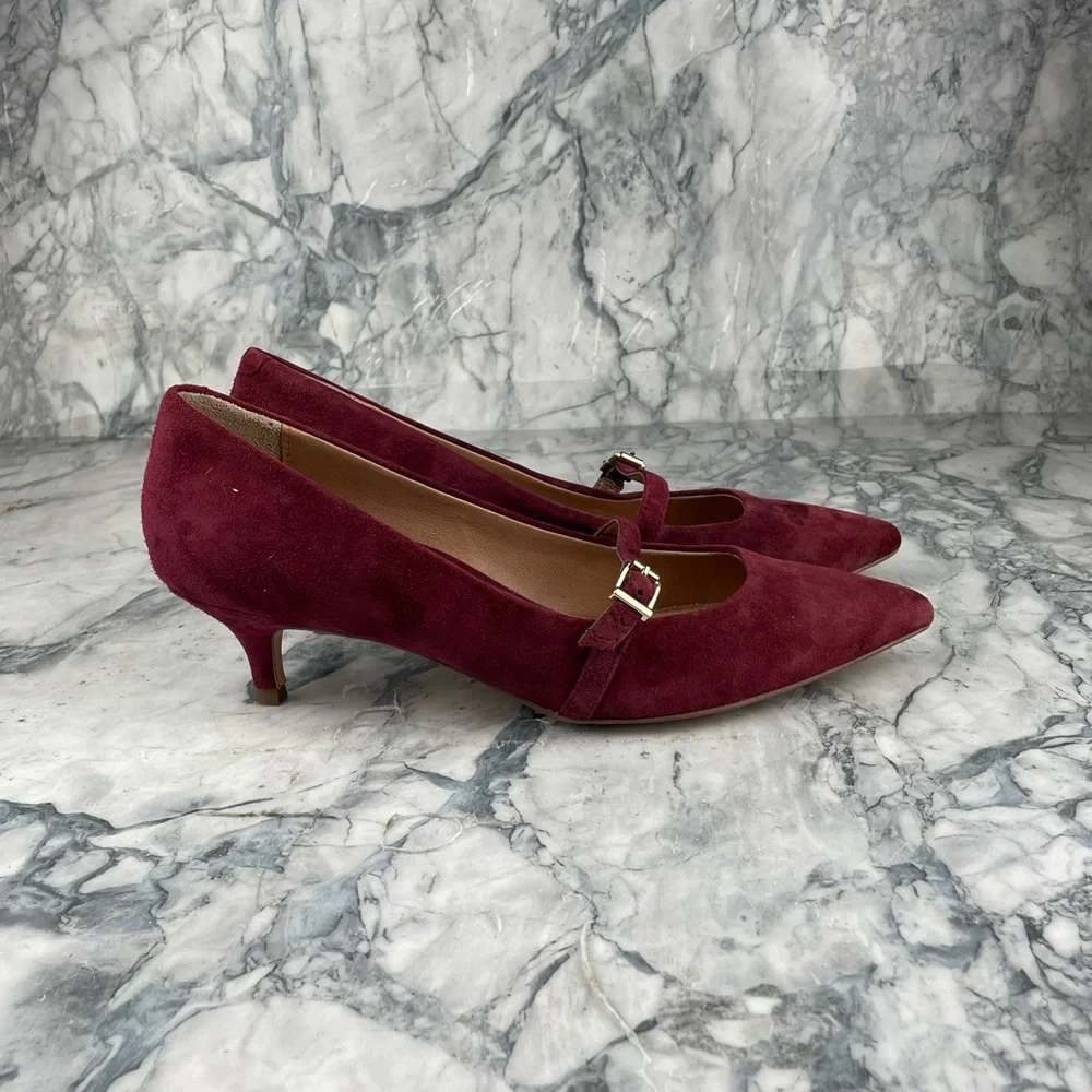 Vionic- Kit Minnie- Kitten Heel Suede Mary Jane Heels- Wine- Size 7.5 - Picture 7 of 13